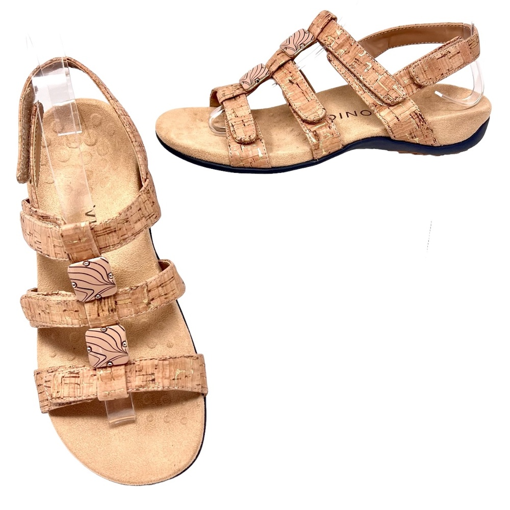 Vionic women's Amber gold cork adjustable strap sandals size 6
